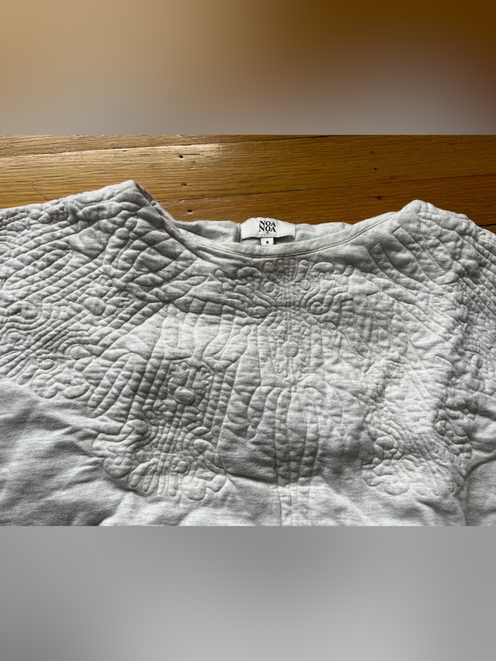 Noa Noa quilted oatmeal Heather gray cap sleeve crop sweatshirt jersey shirt S